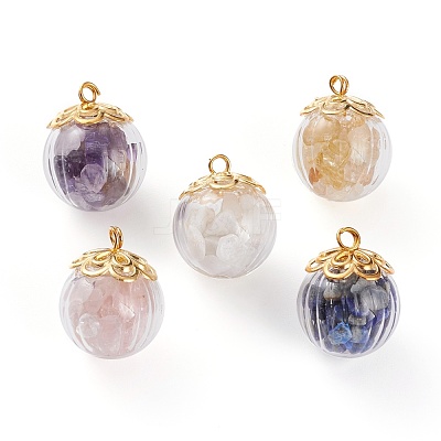 Natural Mixed Gemstone Chip Pendants X-PALLOY-JF00593-1