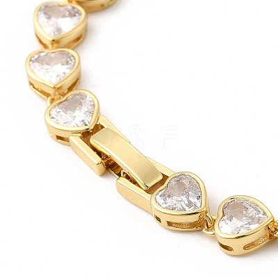 Clear Cubic Zirconia Heart Link Chain Bracelet BJEW-E073-05G-1