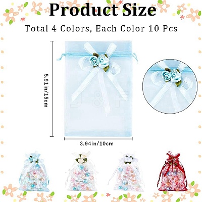 40Pcs 4 Colors 3D Flower Organza Drawstring Bags OP-BBC0001-06B-1