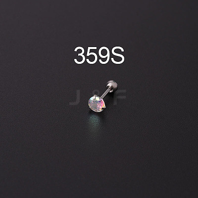 316L Surgical Stainless Steel Clear AB Cubic Zirconia Flat Round Cartilage Earrings WGE6C84-12-1