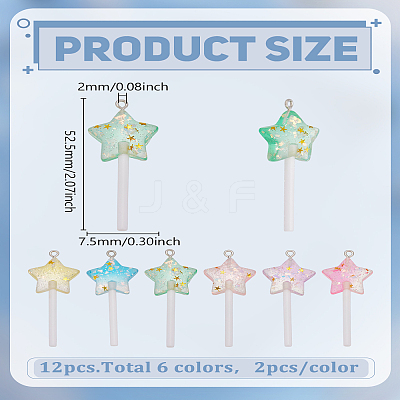 12Pcs 6 Colors Sparkling Plastic Star Lollipop Pendants KY-LP0001-35-1
