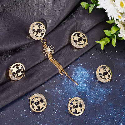 6Pcs Clear Cubic Zirconia Moon with Star Brooch Pin JEWB-BBC0001-02-1