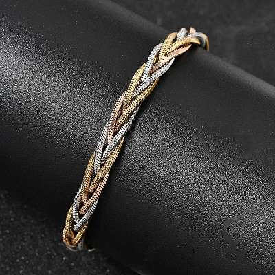 304 Stainless Steel Interlocking Herringbone Chain Bracelet for Women BJEW-K240-08A-M-1