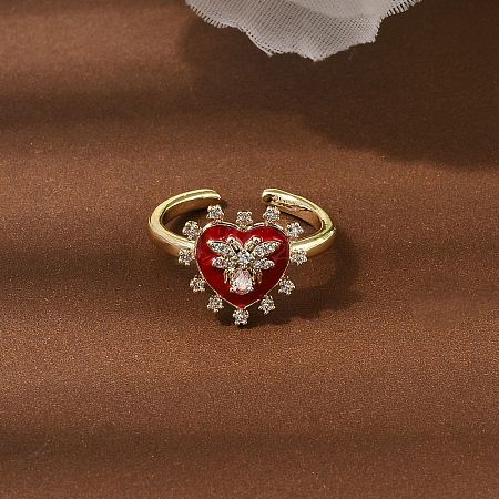 Brass Micro Pave Cubic Zirconia Cuff Open Rings for Women RJEW-B160-09G-1