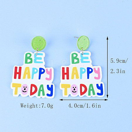 Word BE HAPPY TODAY Acrylic Dangle Stud Earrings FS-WG01C29-11-1