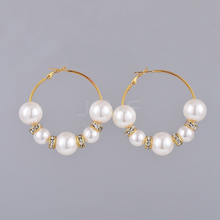 Acrylic Imitated Pearl Beaded Hoop Earrings EJEW-JE03476-1