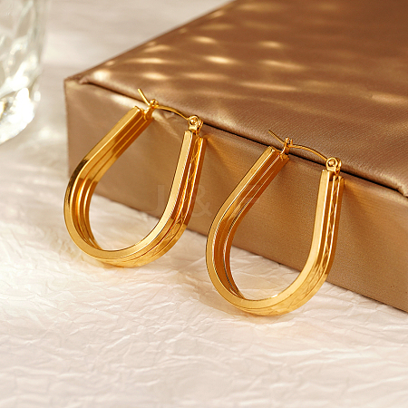 Elegant Stainless Steel U-shaped Triple-layer Hoop Earrings for Women IG3150-1