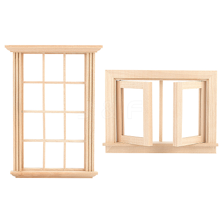 Olycraft 2Pcs 2 Styles Mini-Display Wood Windows DJEW-OC0001-12-1