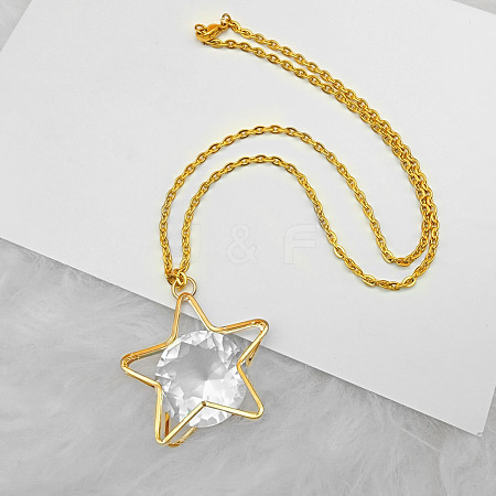 Star with Single Zirconia Pendant Necklaces EJ6559-1
