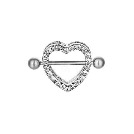 316 Surgical Stainless Steel Rhinestone Heart Nipple Rings WGA1CA9-01-1