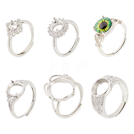 HOBBIESAY 6Pcs 6 Styles Adjustable Brass Finger Rings Components KK-HY0001-97-1