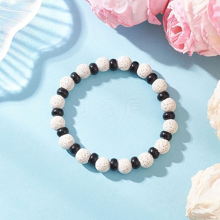 Natural Lava Rock & Coconut Shell Beaded Stretch Bracelets for Women Men BJEW-JB12470-03-1