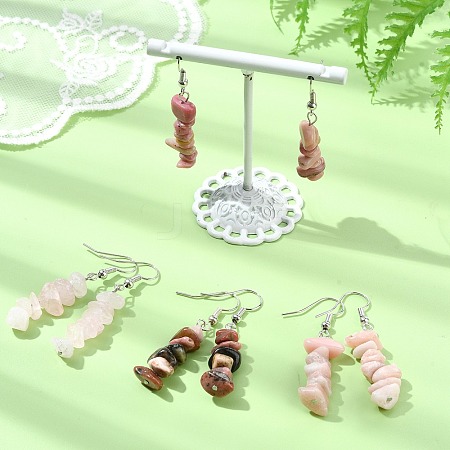 Natural Rose Quartz & Pink Opal &  Rhodonite Chip Dangle Earrings Set for Women EJEW-JE06245-03-1