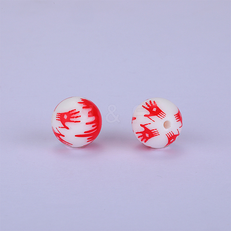 Printed Round with Palm Pattern Silicone Focal Beads SI-JX0056A-221-1