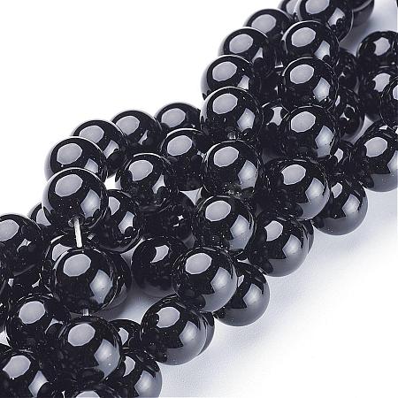 Natural Black Onyx Round Beads Strands GSR12mmC097-1