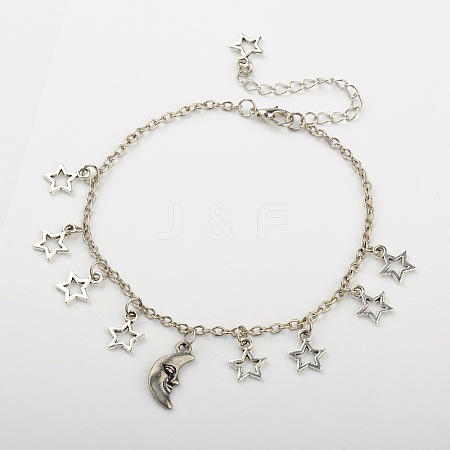 Tibetan Style Alloy Star Charm Anklets AJEW-AN00014-03-1