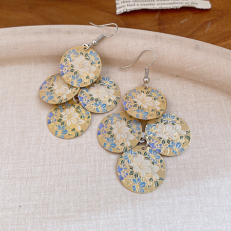 Iron Enamel Flat Round Dangle Earrings for Women WG89132-02-1