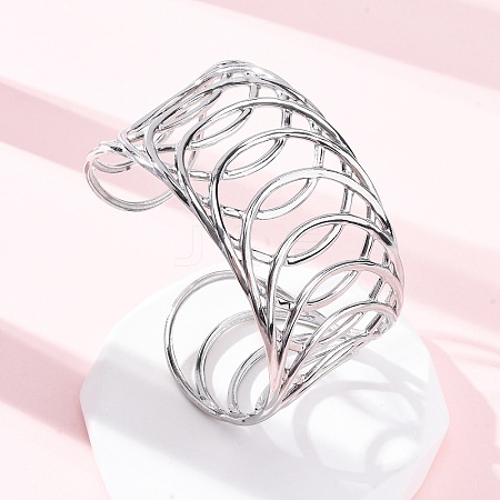 Europe and America Style 304 Stainless Steel Cuff Bangles for Women BJEW-D306-03P-1