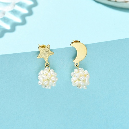 Natural Cultured Freshwater Pearl Dangle Stud Earrings EJEW-JE07281-1