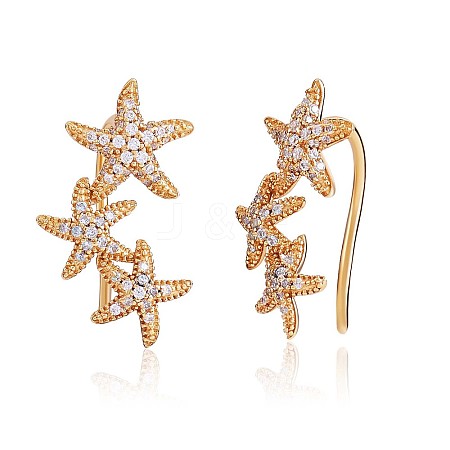 925 Sterling Silver Star Dangle Earrings with Clear Cubic Zirconia for Women JE962A-1