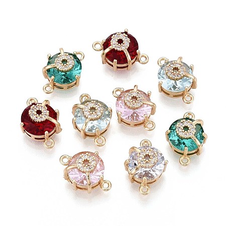 Brass Pave Cubic Zirconia Half Round Connector Charms KK-T078-28G-1