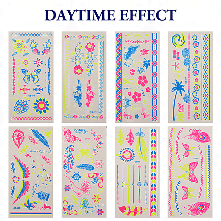 8 Sheets 8 Style Creative Fluorescent Arm Removable Temporary Tattoos Paper Stickers STIC-TA0002-02-1