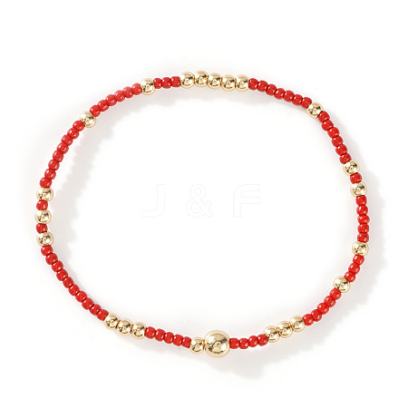 Glass Seed Beads & CCB Beads Stretch Bracelets TB4137-30-1
