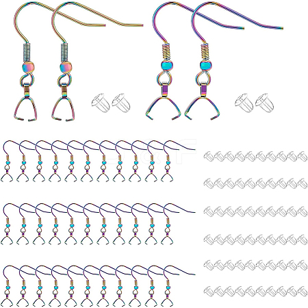 BENECREAT 70Pcs Rainbow Color 304 Stainless Steel Earring Hooks STAS-BC0003-33-1