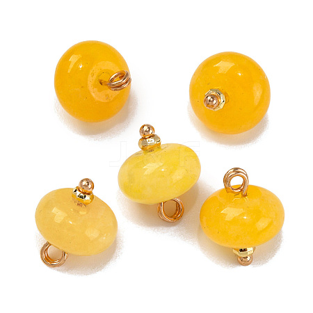 Natural White Jade Dyed Saucer Charms with Rack Plating Golden Tone Brass Bails KK-B103-17B-01-1