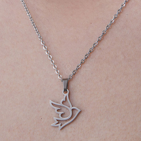 201 Stainless Steel Hollow Swallow Pendant Necklace NJEW-OY001-35-1