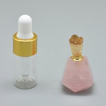 Faceted Natural Rose Quartz Openable Perfume Bottle Pendants G-E556-11F-1