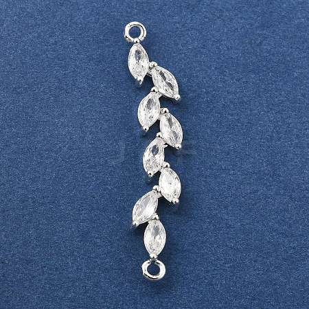 Brass Pave Clear Cubic Zirconia Leaf Links Connector Charms X-KK-Z156-15S-1