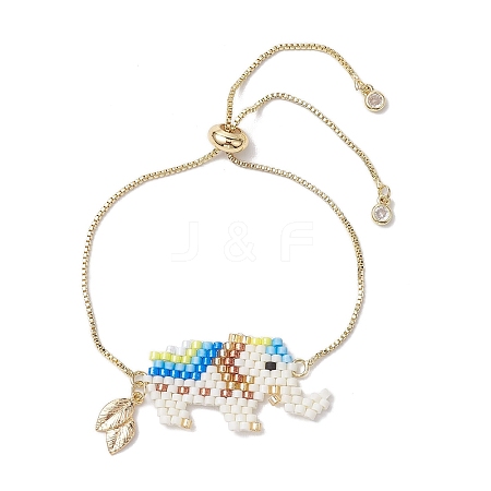 Elephant Glass Seed Beads Link Bracelets BJEW-MZ00067-02-1