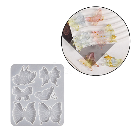 Crystal Drop Glue Flower Pattern Butterfly Pendant Hanging Tag Keychain Silicone Molds PW-WGD2A40-01-1