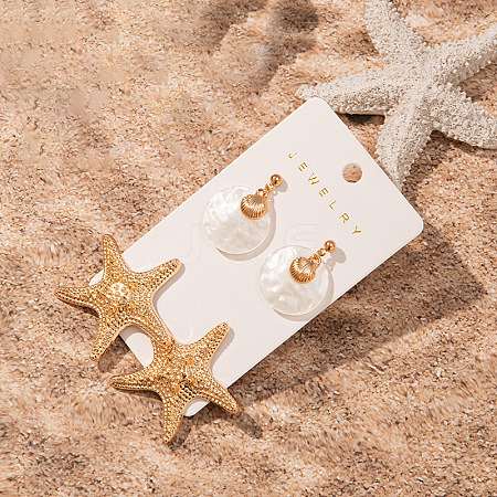 2 Pairs Zinc Alloy Imitation Pearl Starfish Stud Earrings FS-WGB4F34-17-1