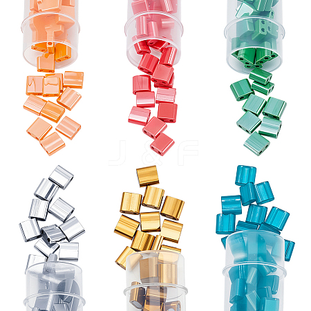 240Pcs 6 Colors 2-Hole Glass Seed Beads SEED-HY0001-41-1
