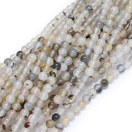 Natural Dendritic Agate Beads Strands G-D0005-18-4mm-1