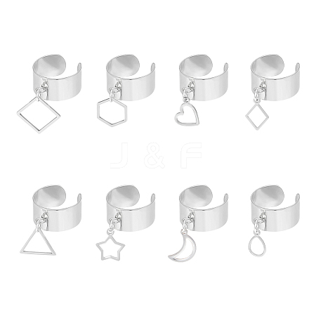 8Pcs 8 Style 304 Stainless Steel Open Cuff Rings Set RJEW-AB00012-1