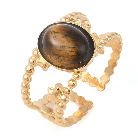 Oval Natural Tiger Eye Finger Rings RJEW-Z057-11G-01-1