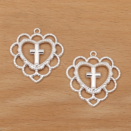 Hollow Heart Cross Alloy  Pendants PW-WGAFC42-01-1