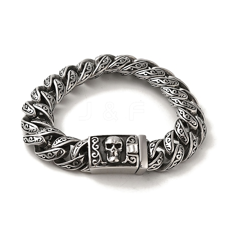 304 Stainless Steel Skull Cuban Link Chain Bracelets for Women Men BJEW-Q341-05B-AS-1