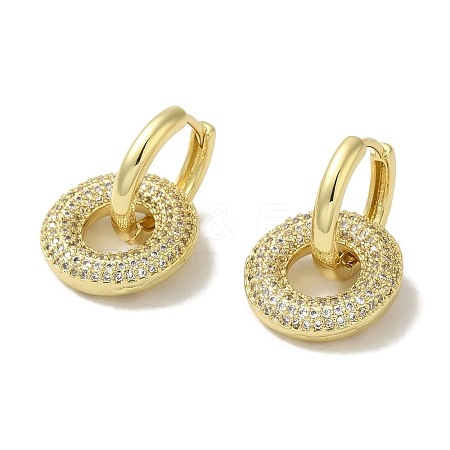 Rack Plating Brass Micro Pave Clear Cubic Zirconia Round Ring Dangle Huggie Hoop Earrings for Women EJEW-P280-25G-1