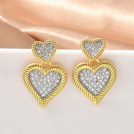 Brass Micro Pave Clear Cubic Zirconia Stud Earrings EJEW-F359-03G-03-1