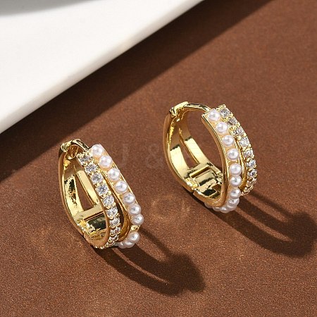 Two-layer Brass Micro Pave Clear Cubic Zirconia Hoop Earrings EJEW-C181-03G-1