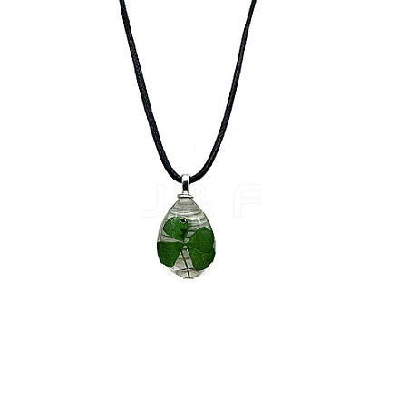 Teardrop Glass Pendant Necklaces with Cords NZ2302-2-1