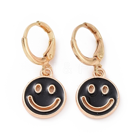 Hollow Out Smiling Face Enamel Hoop Earrings for Women EJEW-G304-01KCG-01-1