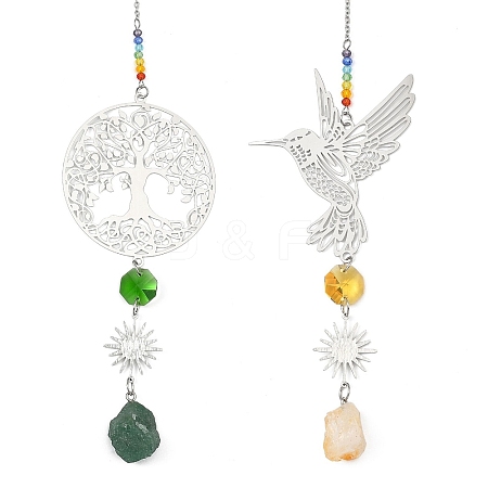 201 Stainless Steel Bird/Tree of Life Suncatcher HJEW-JM04875-1