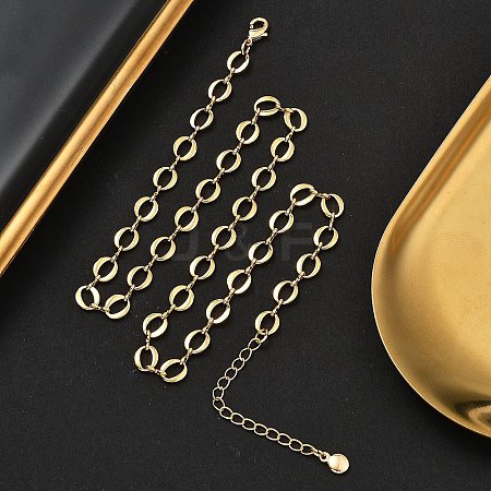 Brass Oval Link Chain Necklaces for Women NJEW-F329-04G-1