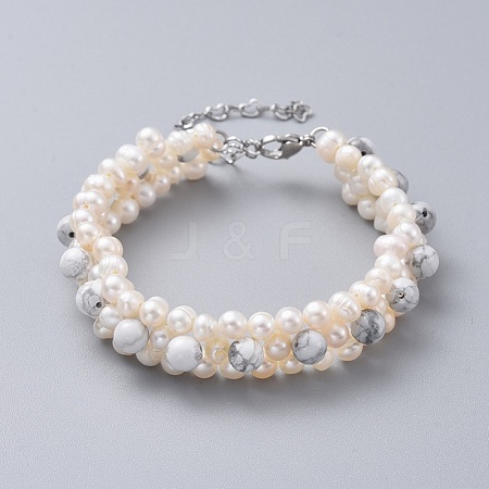 Natural Howlite Beads Bracelets BJEW-JB04604-03-1