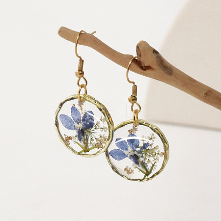 Alloy Epoxy Dried Flower Dangle Earrings FS-WGABF6D-02-1